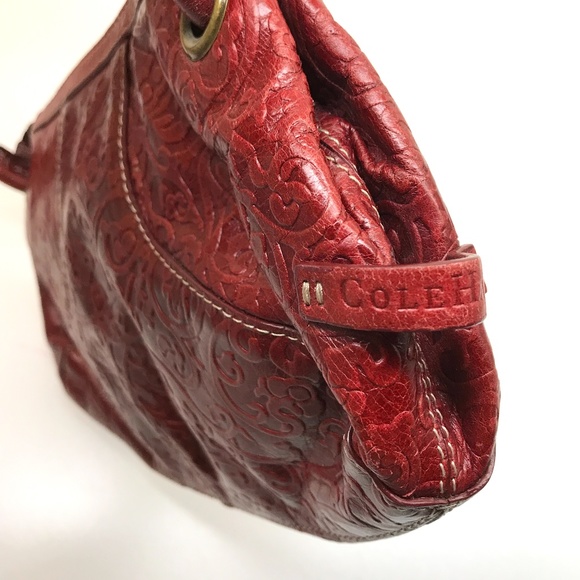 Cole Haan Small Red Embossed Leather Handbag - Picture 3 of 4